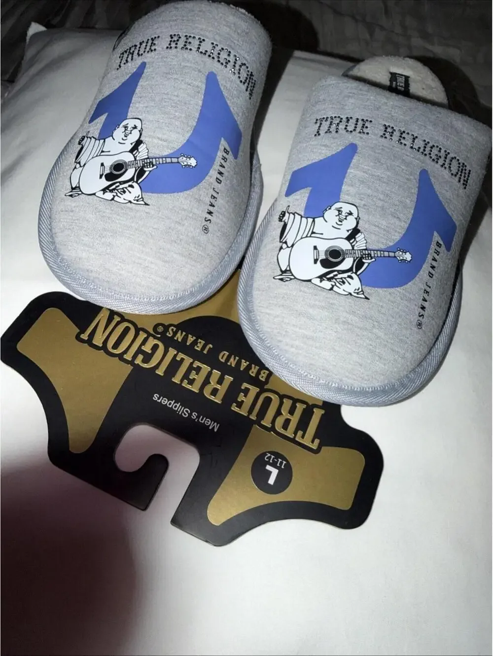 True Religion Men's Designer Slippers House Shoes Slides Gray/blu Size 11-12 (L)